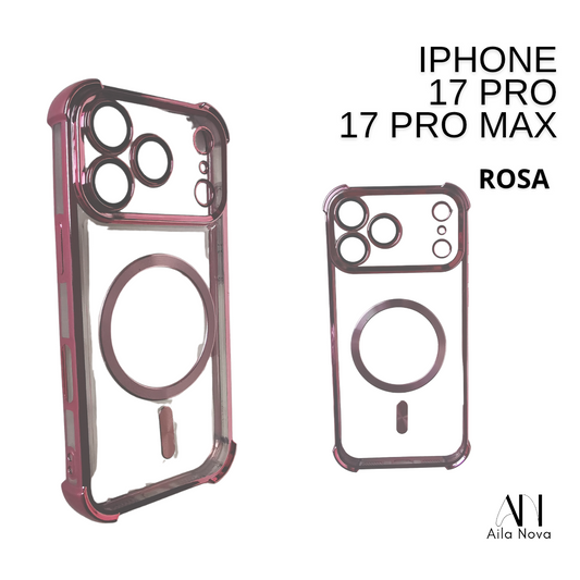 Funda MagSafe Acrílica con Bordes Metálicos Rosa – iPhone 17 PRO