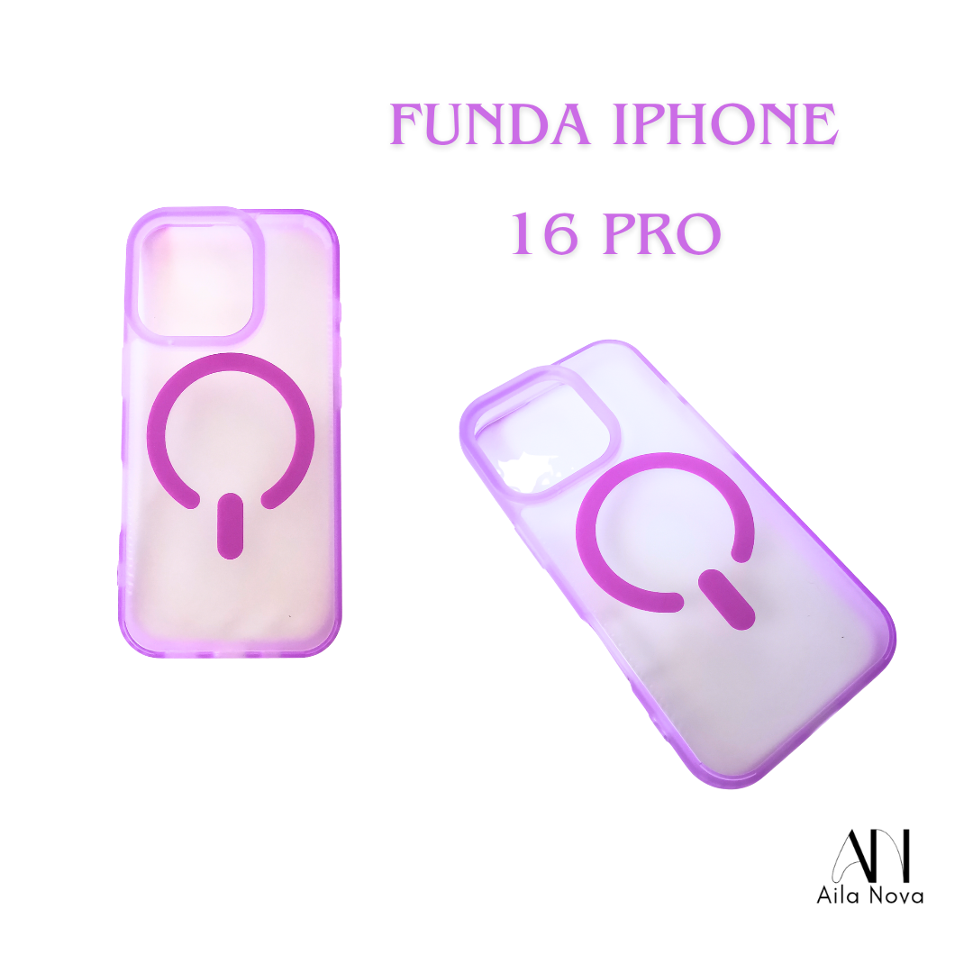 Funda MagSafe para iPhone 16 PRO | Borde Morado | Antigolpes Transparente | Compatible con Carga Magnética