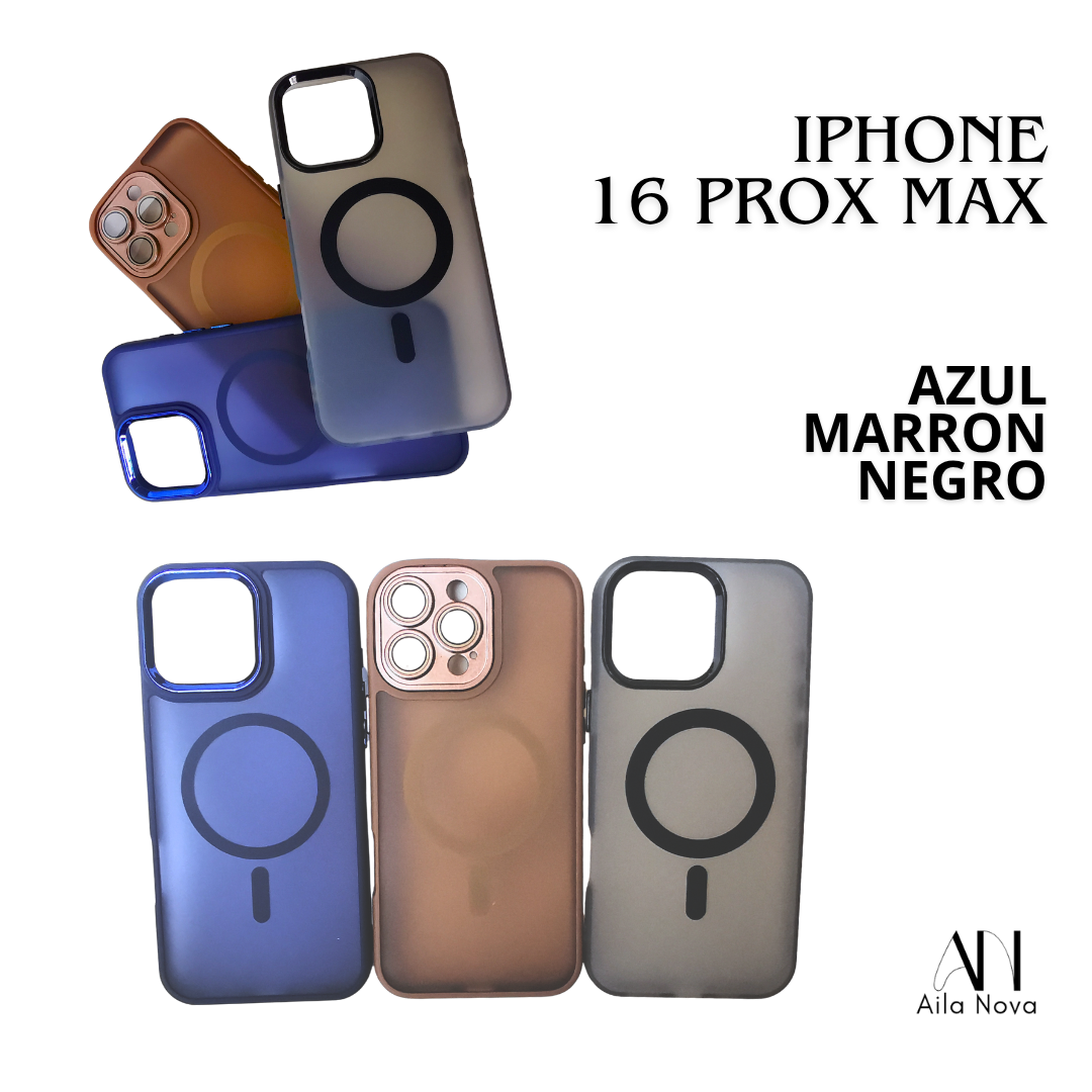 Funda Magnética Matte Frosted – iPhone 16 PRO MAX (Azul / Marrón / Negro)