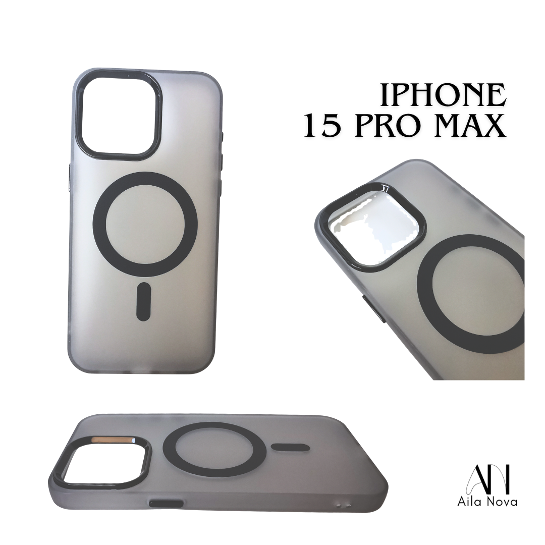 Funda Magnética iPhone 15 PRO MAX – Acabado Mate Translúcido (Blanco y Negro)