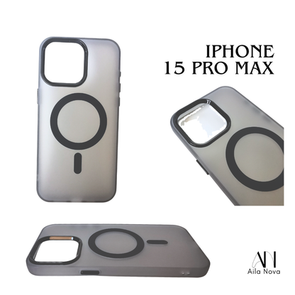 Funda Magnética iPhone 15 PRO MAX – Acabado Mate Translúcido (Blanco y Negro)
