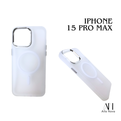 Funda Magnética iPhone 15 PRO MAX – Acabado Mate Translúcido (Blanco y Negro)