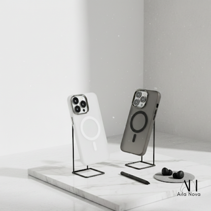 Funda Magnética iPhone 15 PRO MAX – Acabado Mate Translúcido (Blanco y Negro)